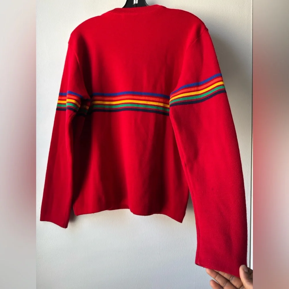Vintage Herman’s Wool Red Sweater with Multicolor Stripes